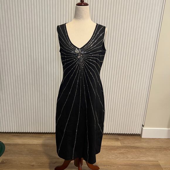 ST.JOHN EVENING Women's Beaded Sequin Embellished Midi Dress Size 6 In Black - Picture 1 of 7